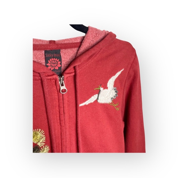 VHTF: Y2K Lucky Brand ☘︎︎ Asian Crane Embroidered Zip Hoodie ☘︎︎ Ruby Red ☘︎ ︎M - Picture 11 of 16